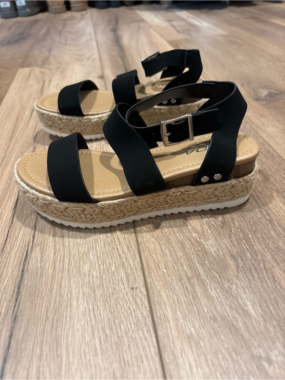 Soda Black Espadrille Platform Sandals with Ankle Strap